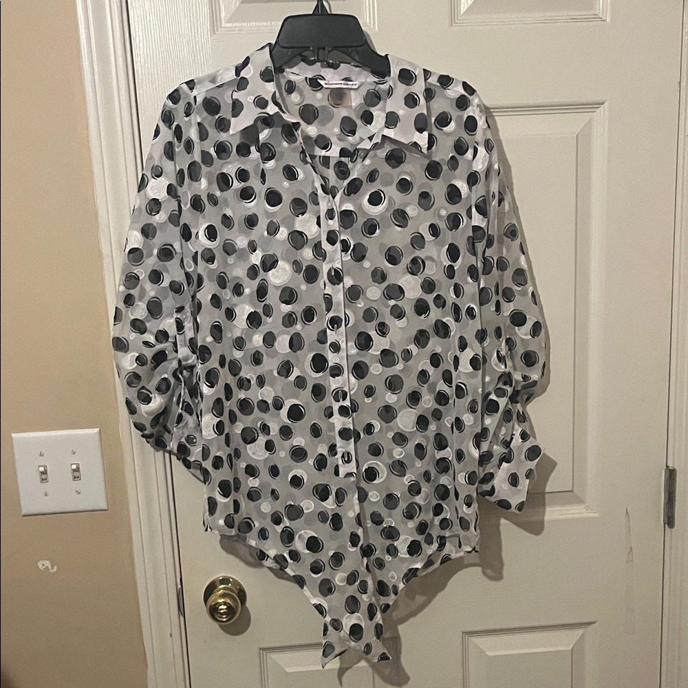 Allison Daley Black and White Polka Dot Button-Front Blouse
